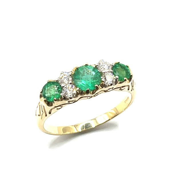 9ct Gold Emerald and Diamond Three Stone Ring