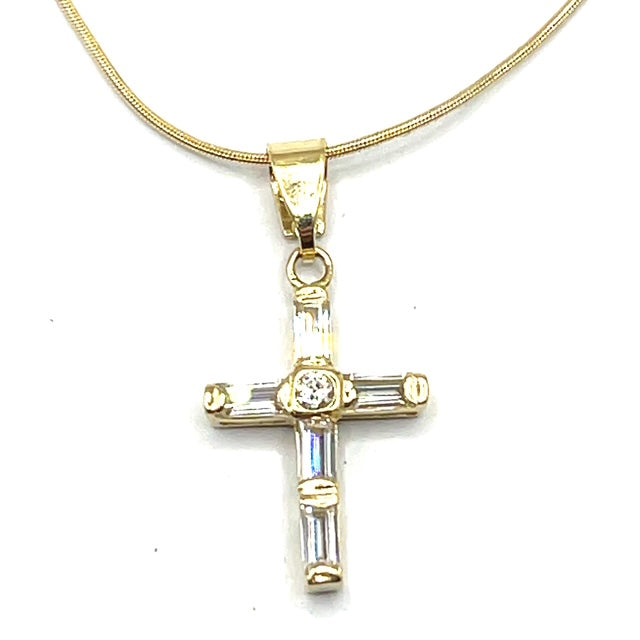 Secondhand Gold Cubic Zirconia Cross Necklace