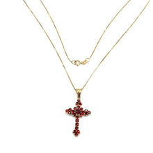 Load image into Gallery viewer, Secondhand 9ct Gold Garnet Cross &amp; Chain
