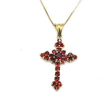 Load image into Gallery viewer, Secondhand 9ct Gold Garnet Cross &amp; Chain
