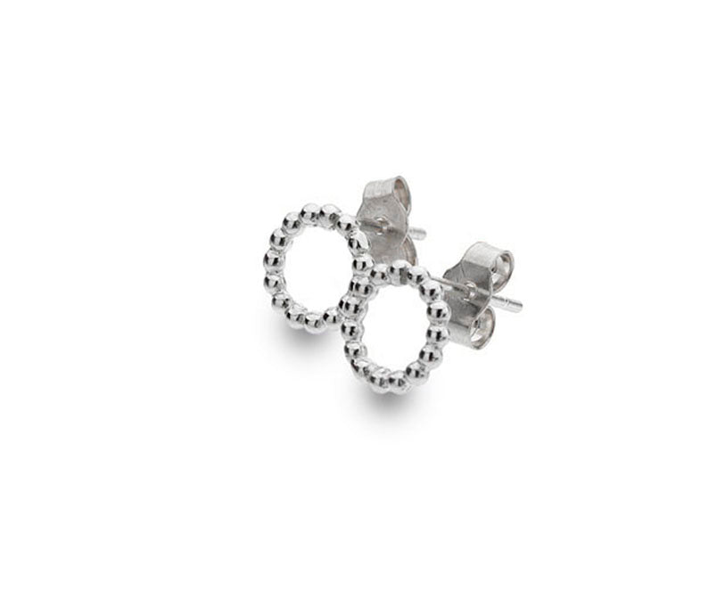 9ct White Gold Beaded Circle Stud Earrings