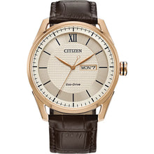 Load image into Gallery viewer, Citizen Eco-Drive Watch - Gents Rose Gold Brown Leather
