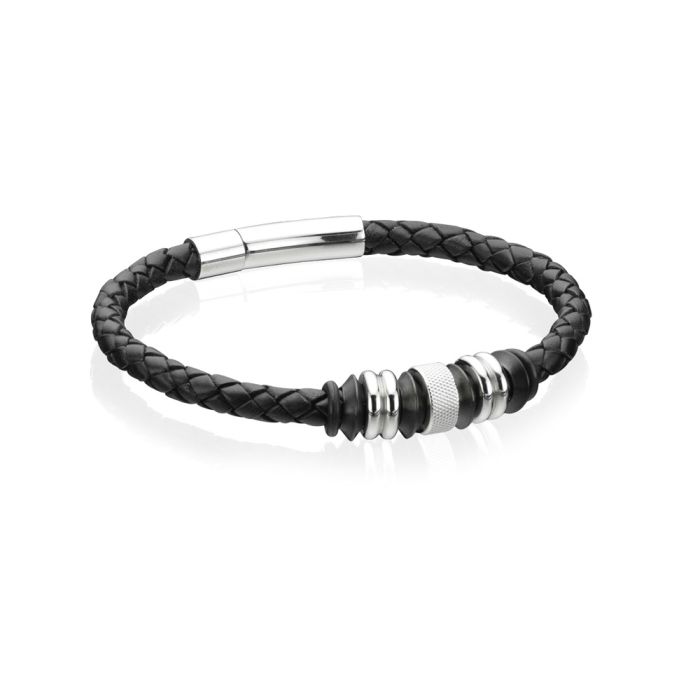 Black Leather Beaded Bracelet