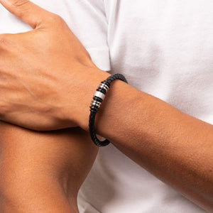 Black Leather Beaded Bracelet