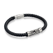 Load image into Gallery viewer, Black Leather Bracelet with Steel Detail
