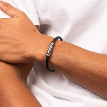 Load image into Gallery viewer, Black Leather Bracelet with Steel Detail
