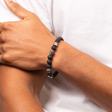 Load image into Gallery viewer, Black Leather Bracelet With Lava Beads
