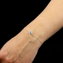 Load image into Gallery viewer, Silver Chain Bracelet with Aqua Crystal Charm

