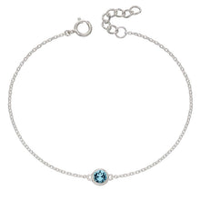 Load image into Gallery viewer, Silver Chain Bracelet with Aqua Crystal Charm
