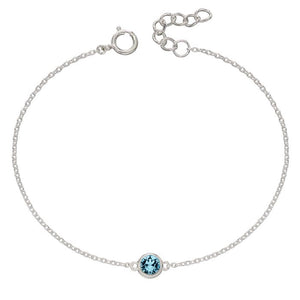 Silver Chain Bracelet with Aqua Crystal Charm