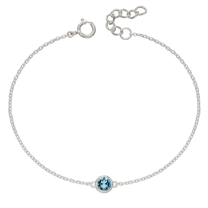 Silver Chain Bracelet with Aqua Crystal Charm