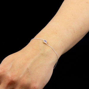 Silver Chain Bracelet with Pink Crystal Charm