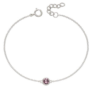 Silver Chain Bracelet with Pink Crystal Charm