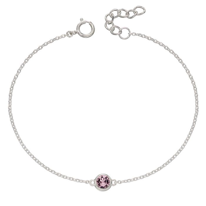 Silver Chain Bracelet with Pink Crystal Charm