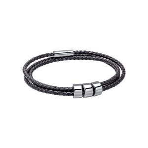 Triple Row Black Leather Bracelet