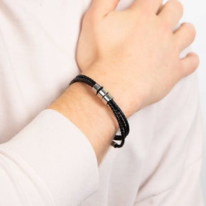 Triple Row Black Leather Bracelet