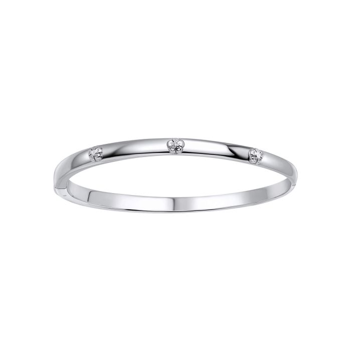 Silver D for Diamond Flower Hinged Bangle