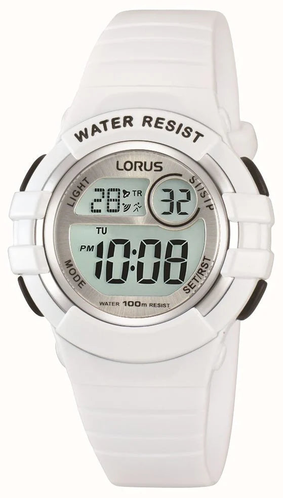 Lorus Ladies White  Digital Watch With Rubber Strap