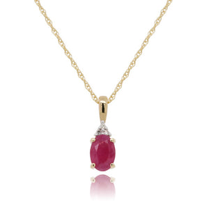 9ct Yellow gold Oval Ruby And Diamond Pendant