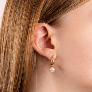 Diamonfire Shell Pearl Hoops - Gold Plate