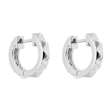 Load image into Gallery viewer, Silver Pyramid Huggie Hoops
