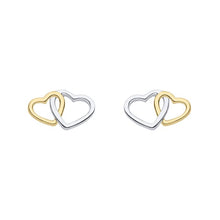 Load image into Gallery viewer, Silver with Gold Plate Linked Heart Earrings
