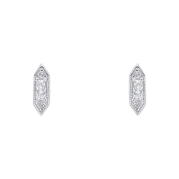 Silver Cubic Zirconia Hex Bar Stud Earrings