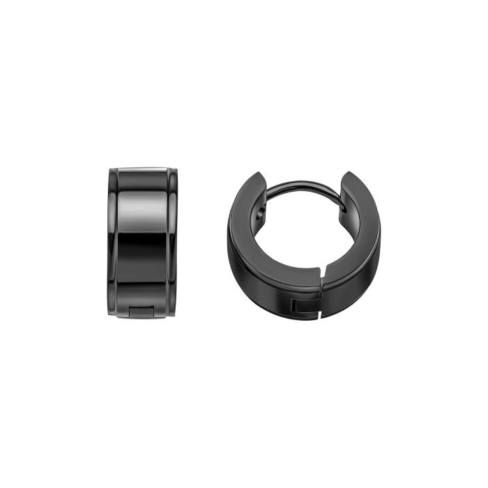 Black Steel Polished Huggie Hoop Earrings