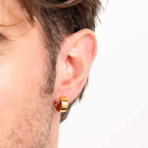 Steel Gold Plate Polished Huggie Hoop Earrings