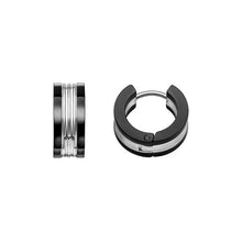 Load image into Gallery viewer, Steel and Black Stripe Huggie Hoop Earrings
