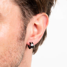 Load image into Gallery viewer, Steel and Black Stripe Huggie Hoop Earrings

