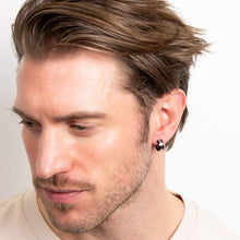 Load image into Gallery viewer, Steel and Black Stripe Huggie Hoop Earrings
