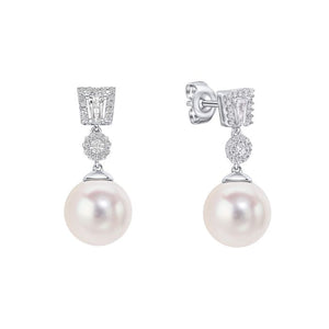 Diamonfire Cubic Zirconia Shell Pearl Deco Drop Earrings