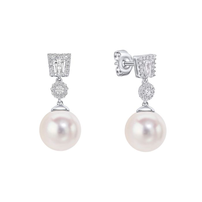Diamonfire Cubic Zirconia Shell Pearl Deco Drop Earrings