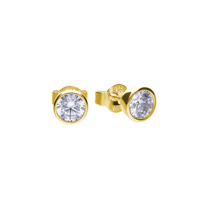 Diamonfire Cubic Zirconia Gold Plated Rub Over Stud Earrings