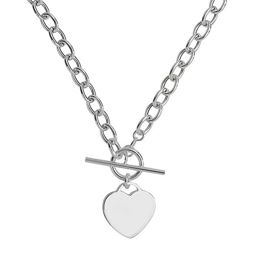 Silver T-Bar and Heart Necklace