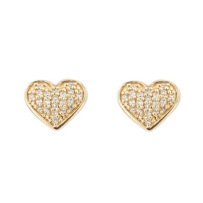 9ct Gold Diamond Heart Stud Earrings