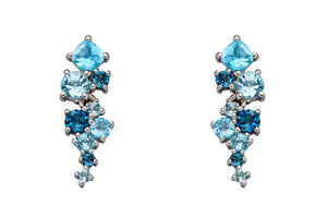 9ct White Gold Mixed Blue Topaz Drop Earrings