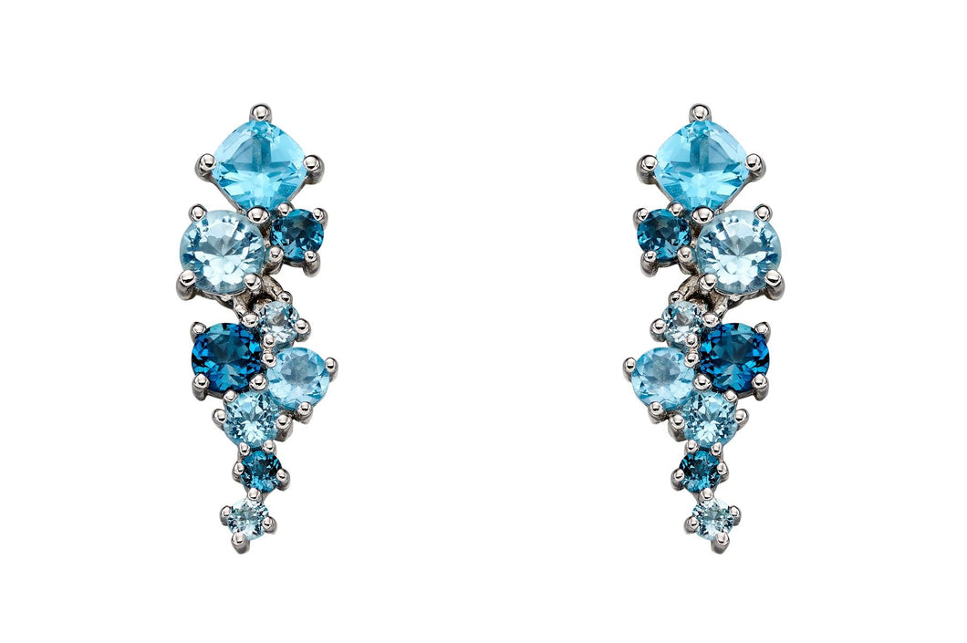 9ct White Gold Mixed Blue Topaz Drop Earrings