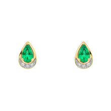 Load image into Gallery viewer, 9ct Gold Emerald and Diamond Pear Cut Stud Earrings
