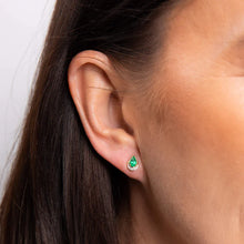 Load image into Gallery viewer, 9ct Gold Emerald and Diamond Pear Cut Stud Earrings
