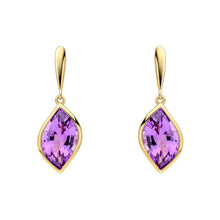 Load image into Gallery viewer, 9ct Gold Flame Cut Amethyst Drop Earrings
