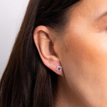Load image into Gallery viewer, 9ct White Gold Ruby and Diamond Cushion Halo Stud Earrings
