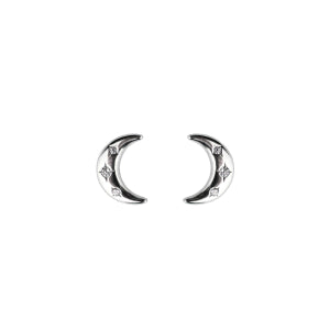 Silver Cubic Zirconia Crescent Moon Studs