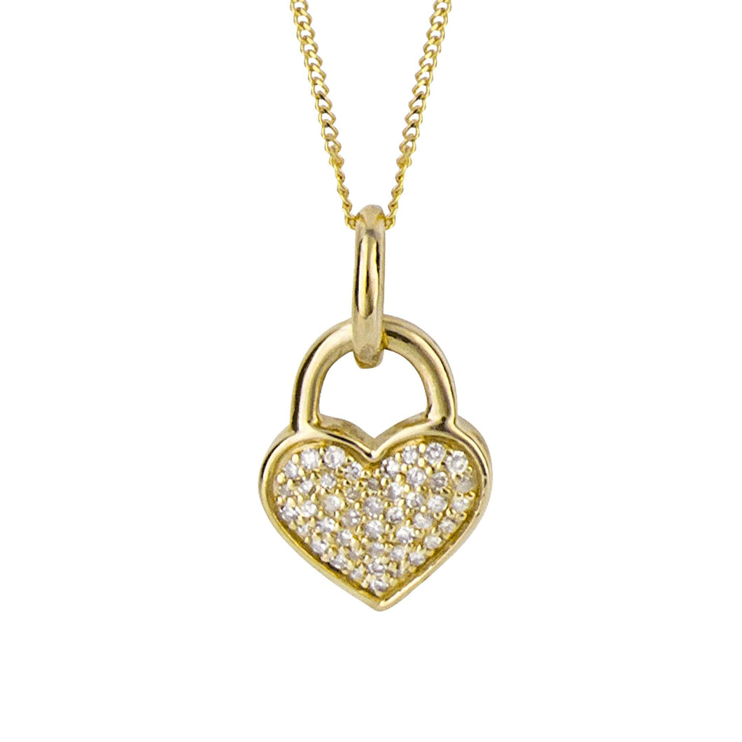 9ct Gold Diamond Heart Padlock Necklace