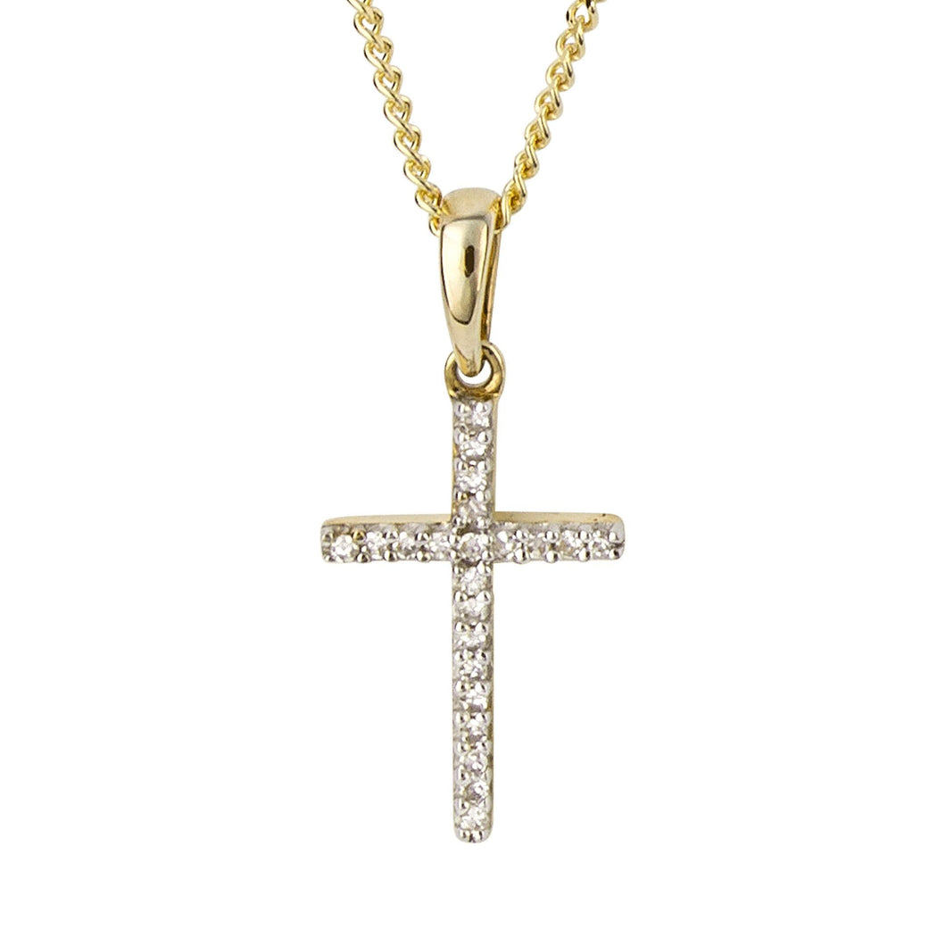 9ct Gold Diamond Cross Necklace.