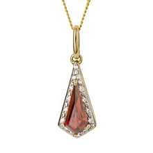 Load image into Gallery viewer, 9ct Gold Trapeze Cut Garnet And Diamond Pendant with Chain
