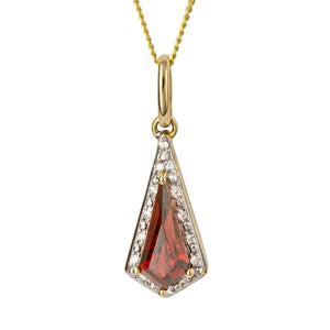 9ct Gold Trapeze Cut Garnet And Diamond Pendant with Chain