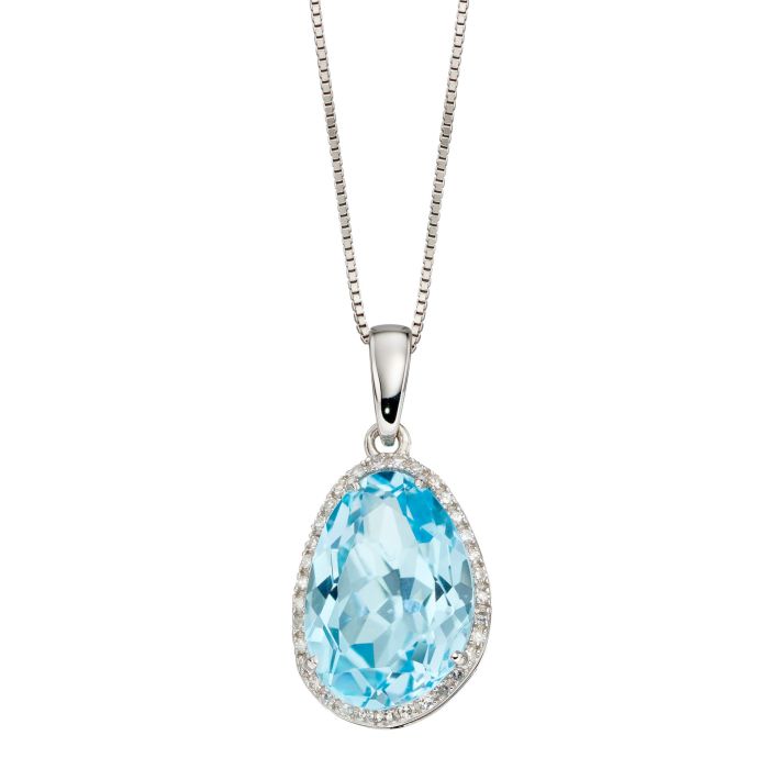 9ct White Gold Topaz Organic Shaped Pendant