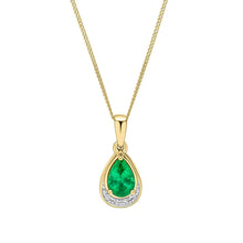 Load image into Gallery viewer, 9ct Gold Emerald and Diamond Teardrop Necklace
